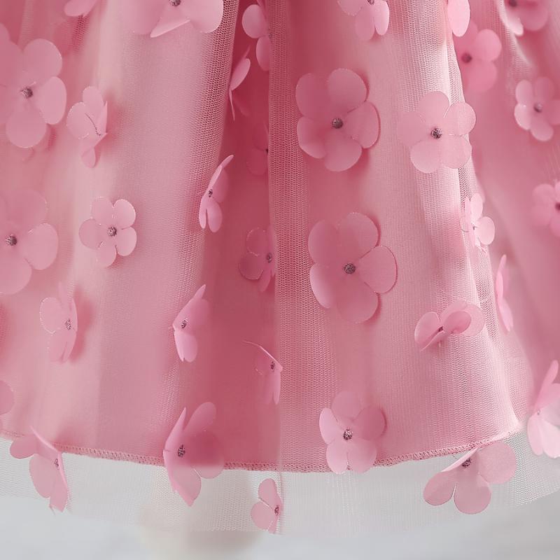 Baby Girls Princess Dress Embroidered Ruffle Sleeve Gazue Party One Piece Performance Dress Pink 2916