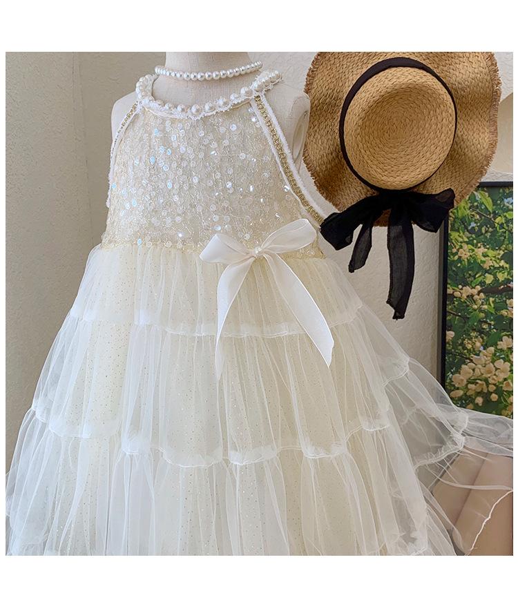 Kids Fashion Girls' Dress Summer Sleeveless Strap Dress Princess Dress White 22X074