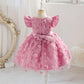 Baby Girls Princess Dress Embroidered Ruffle Sleeve Gazue Party One Piece Performance Dress Pink 2916