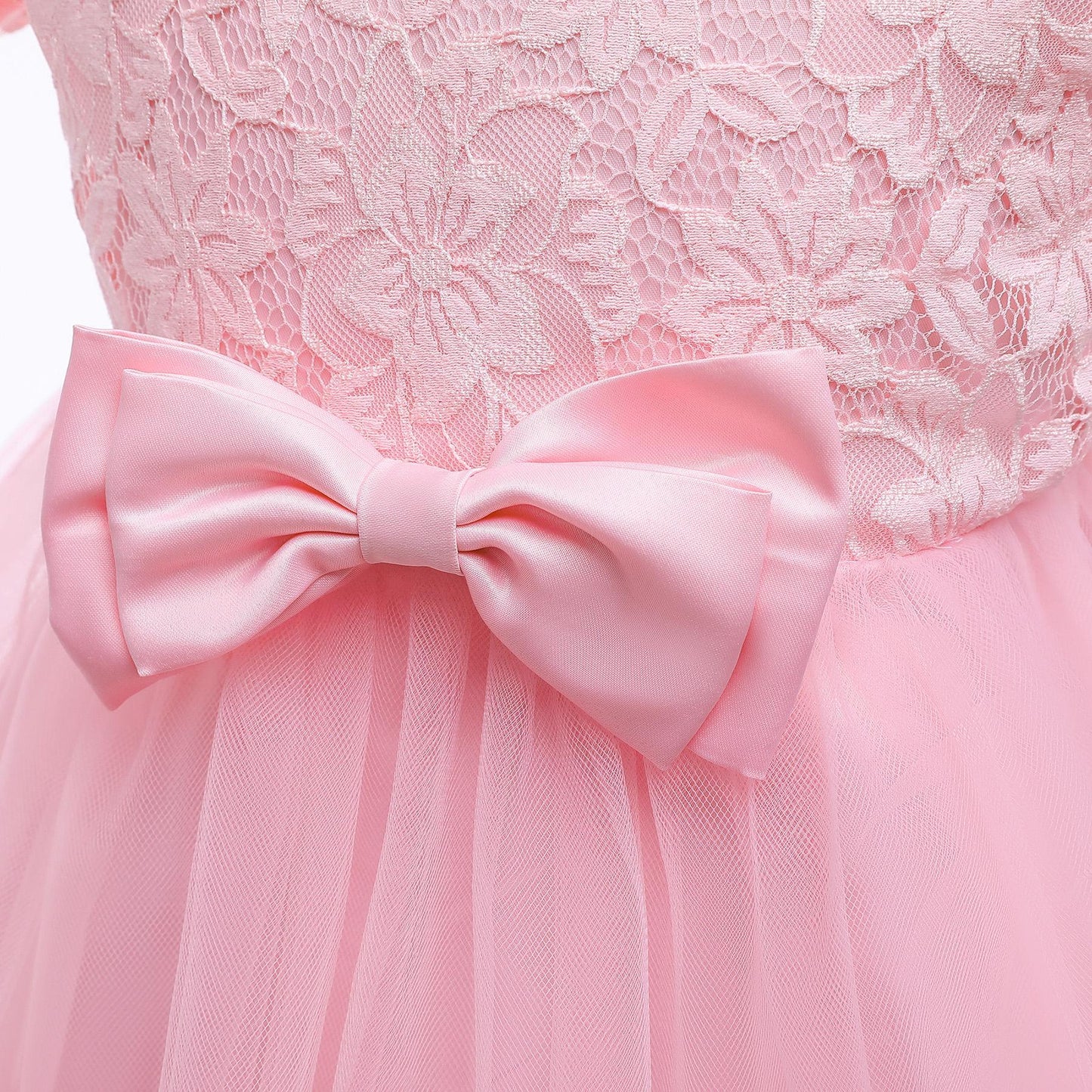 Girls Dress New Short Sleeve Children's Wear Birthday Princess Dress Puff Sleeve Mesh Dress2359