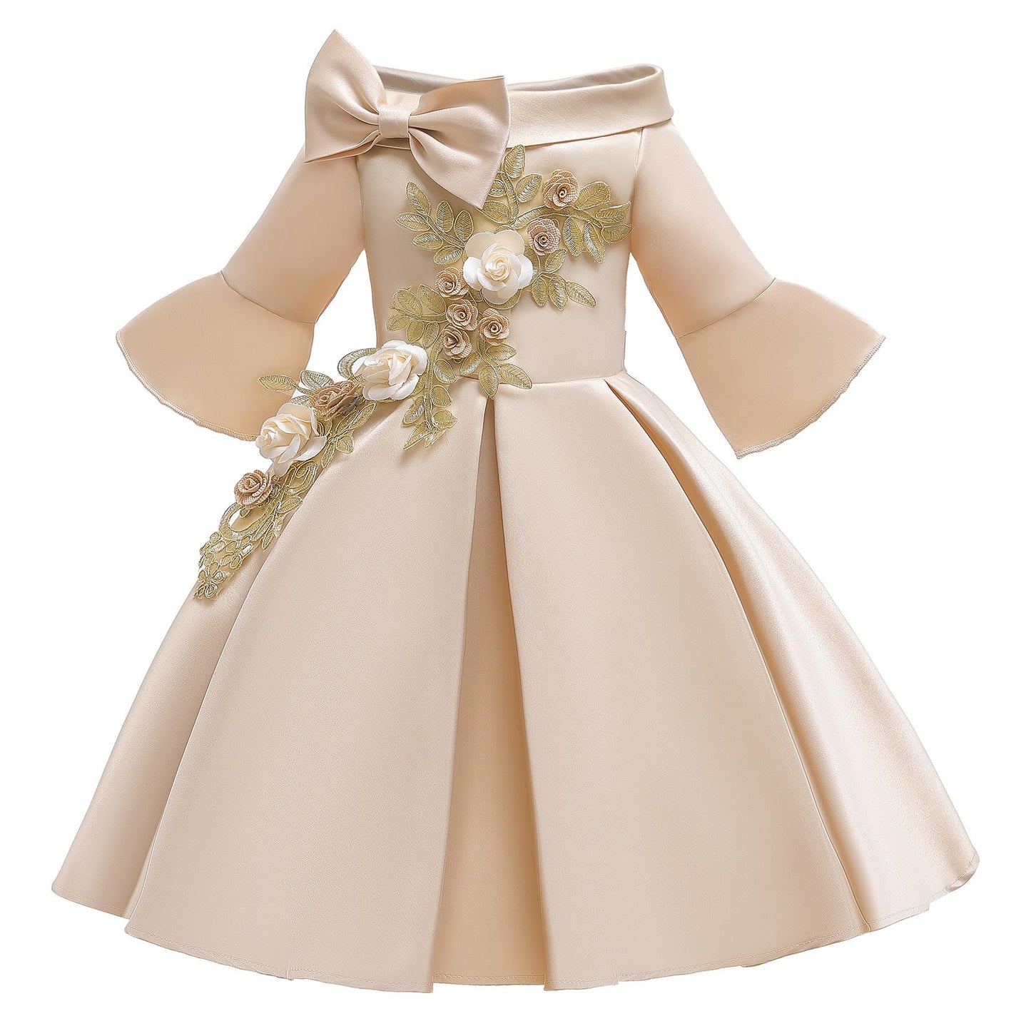 Toddler Baby Girls Princess Dress Embroidery Bow Long Sleeve Dress 1PCS Princess Dress 6322