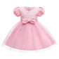 Girls Dress New Short Sleeve Children's Wear Birthday Princess Dress Puff Sleeve Mesh Dress2359