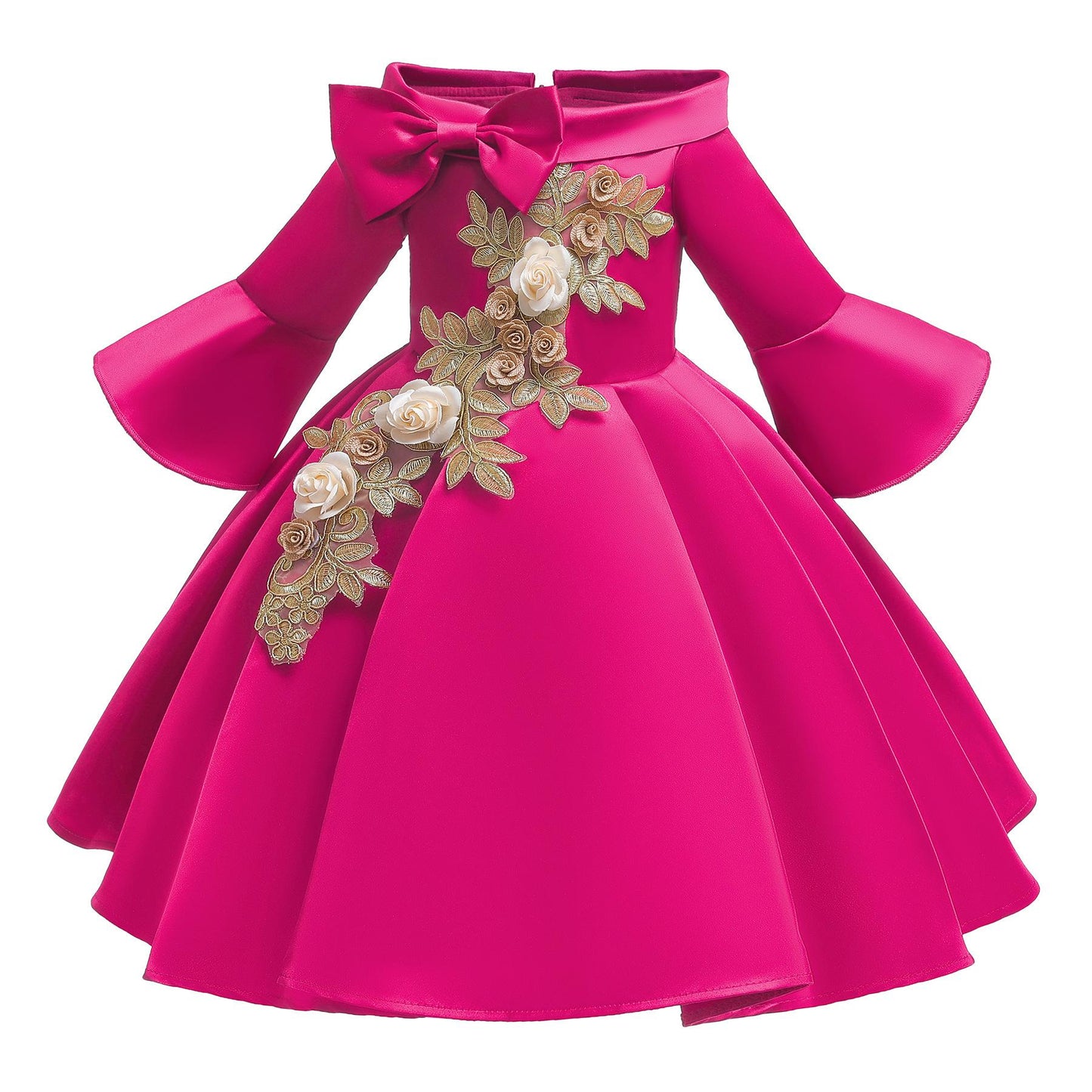 Toddler Baby Girls Princess Dress Embroidery Bow Long Sleeve Dress 1PCS Princess Dress 6322