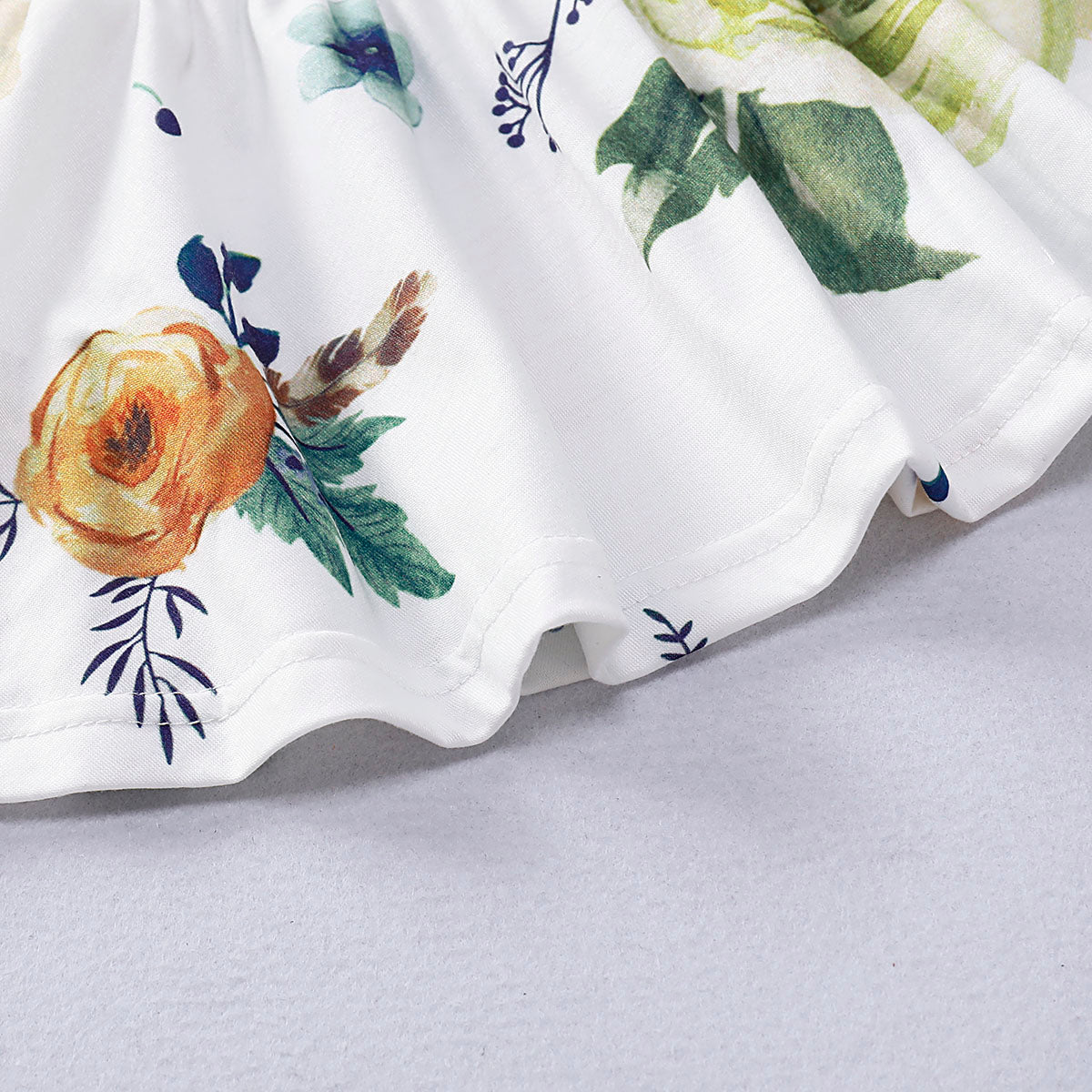 Baby Girls Outfits Floral Print Long Sleeve Round Neck Top+Ripped Jeans Pants 2Pcs Clothes Set White 197279