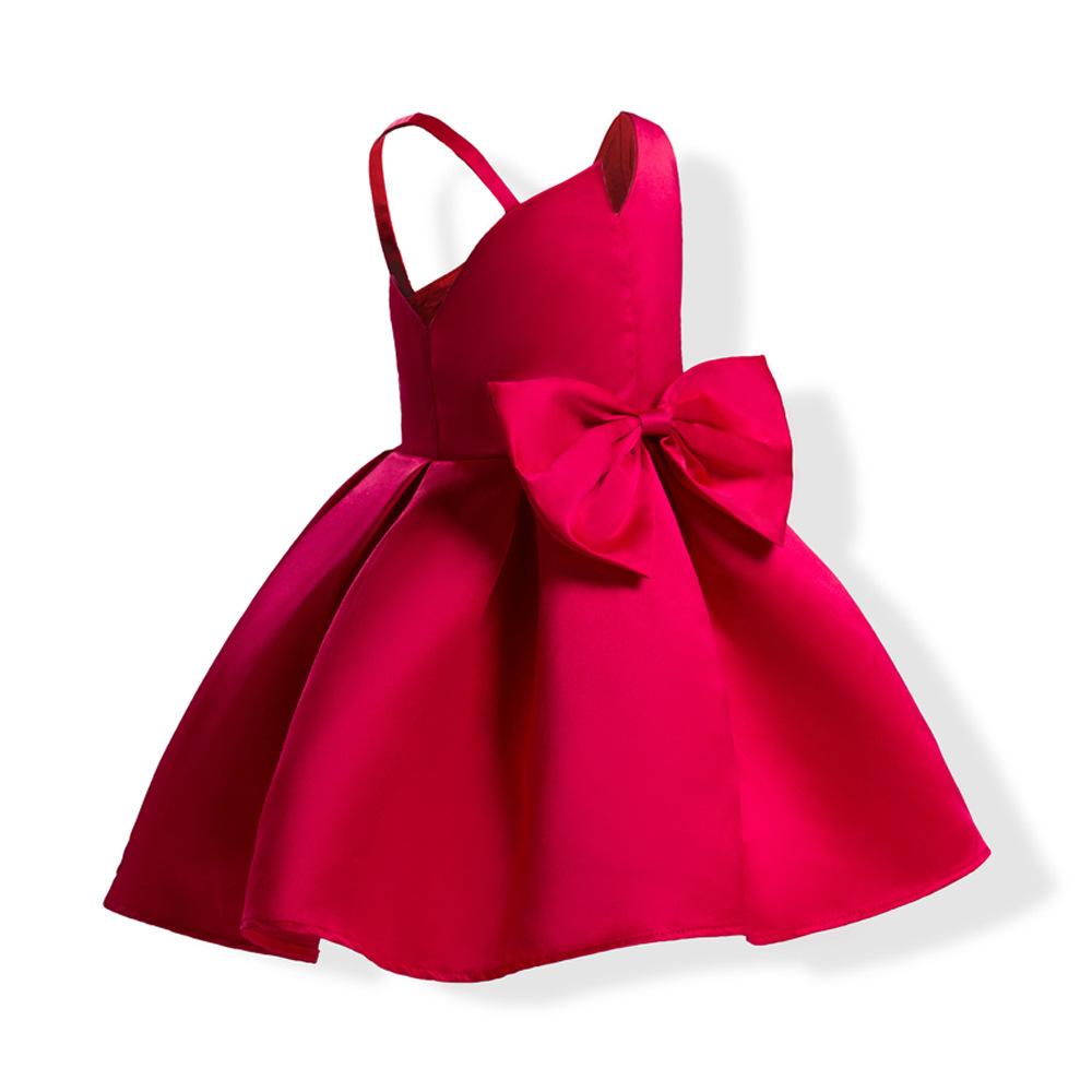 Toddler Baby Girls Princess Dress Solid Color Solid Color One-shoulder Bow Dress 1PCS Princess Dress Red 1764R