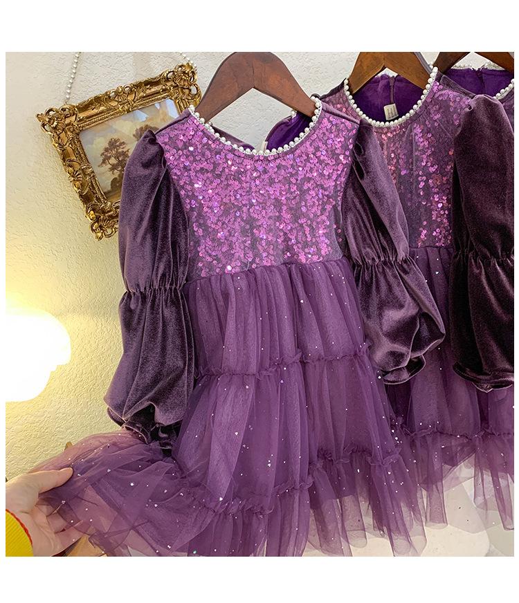 Baby Girls Dress Long Sleeve Princess Gauze One Piece Winter Dress Purple 800030