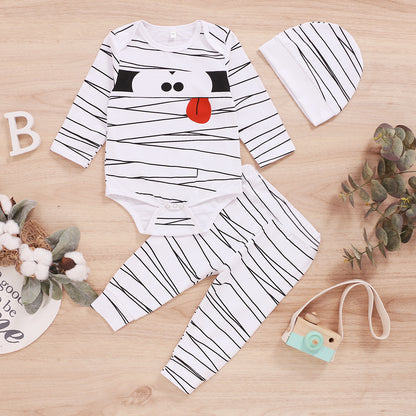 Baby Clothes Baby Romper Animation Print Hoodie 3PCS Long Sleeve Trousers Suit Hat Included YMX2009206