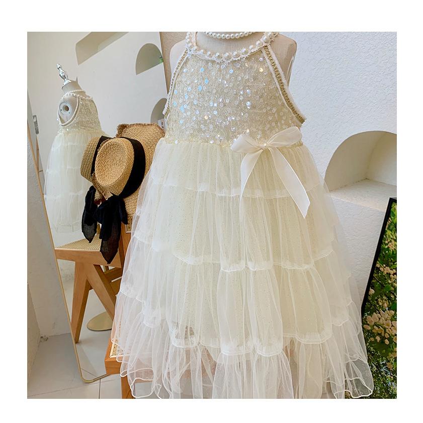 Kids Fashion Girls' Dress Summer Sleeveless Strap Dress Princess Dress White 22X074
