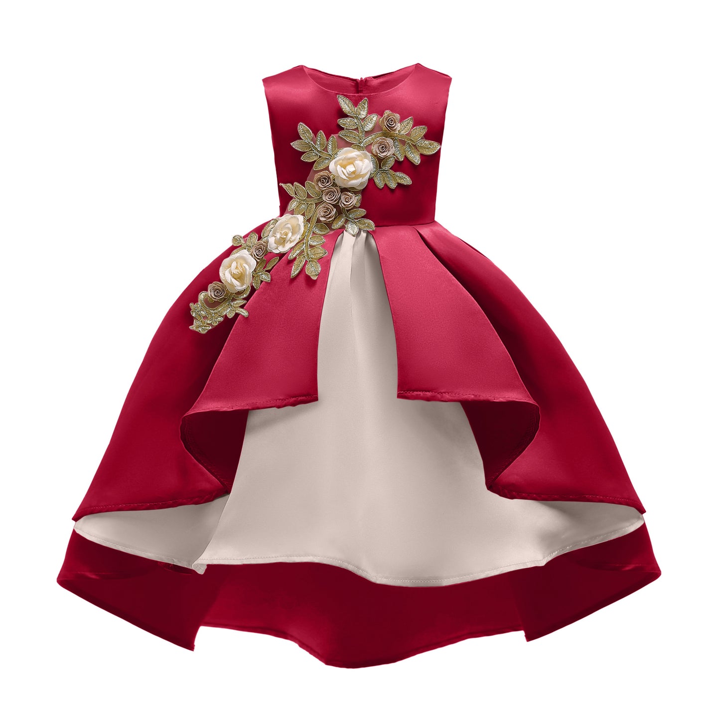 Kid Girls Princess Dress Solid Color Embroidery Sleeveless Round Neck Puffy Dress 1PCS Princess Dress-2948