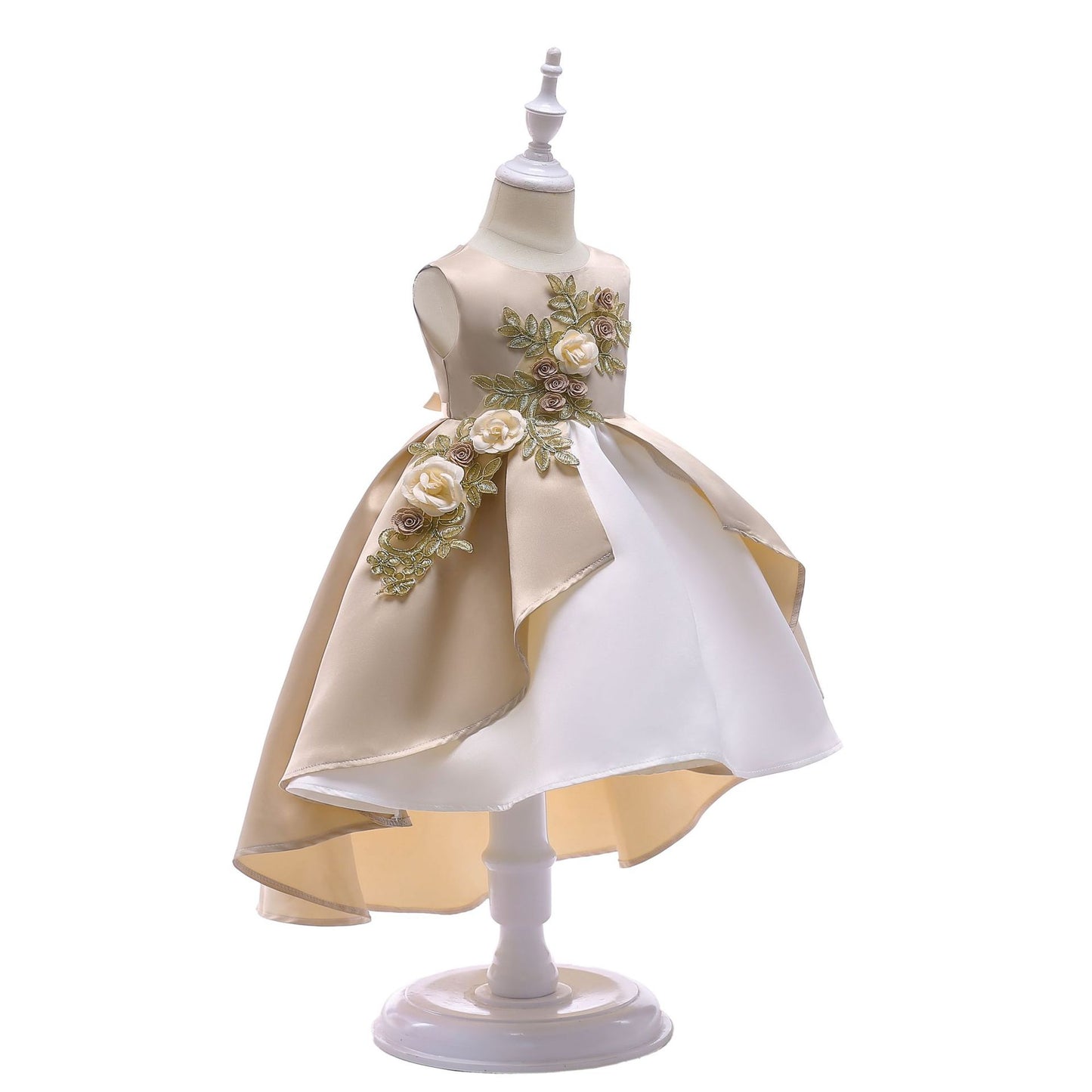 Kid Girls Princess Dress Solid Color Embroidery Sleeveless Round Neck Puffy Dress 1PCS Princess Dress-2948