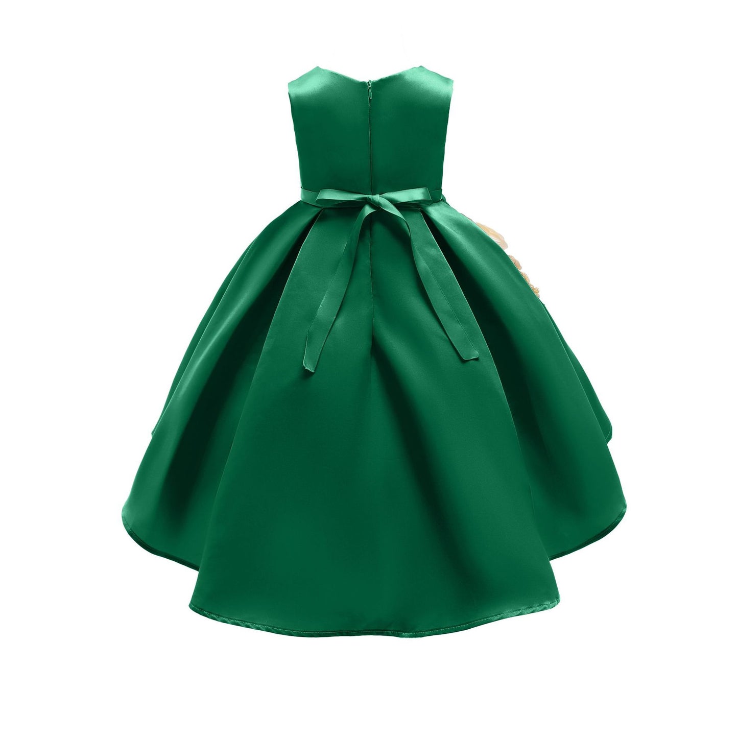 Kid Girls Princess Dress Solid Color Embroidery Sleeveless Round Neck Puffy Dress 1PCS Princess Dress-2948