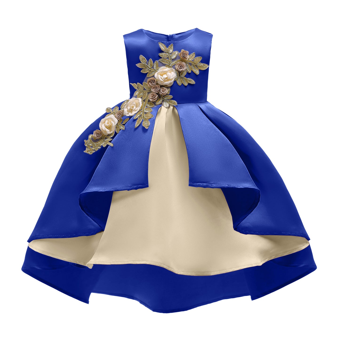 Kid Girls Princess Dress Solid Color Embroidery Sleeveless Round Neck Puffy Dress 1PCS Princess Dress-2948