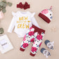Baby Clothes Baby Romper Text And Rose Print Hoodie 4PCS Long Sleeve Trousers Suit Hat Included MO32107159