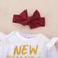 Baby Clothes Baby Romper Text And Rose Print Hoodie 4PCS Long Sleeve Trousers Suit Hat Included MO32107159