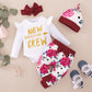 Baby Clothes Baby Romper Text And Rose Print Hoodie 4PCS Long Sleeve Trousers Suit Hat Included MO32107159
