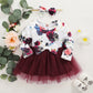 Baby Girls Outfits Floral Print Splice Gauze Dress Headband 2Pcs Clothes YMX2010254