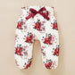 Baby Girls Outfits Red Color Romper Top Rose Print Pants Headband 3Pcs Winter Clothes Set MOYMX2006064-3