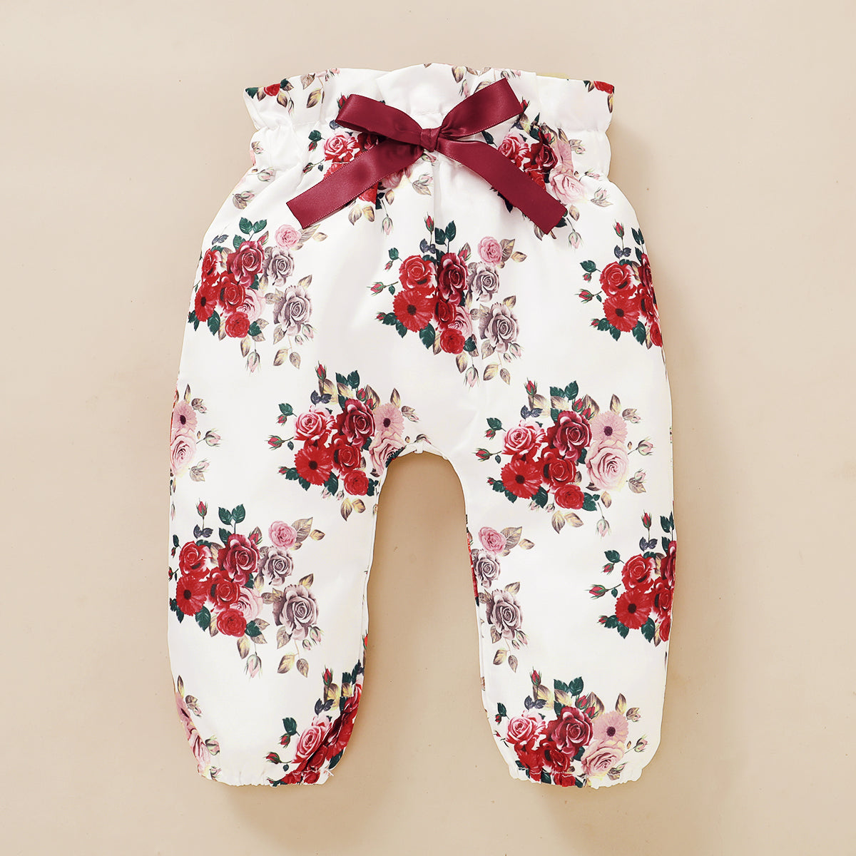 Baby Girls Outfits Red Color Romper Top Rose Print Pants Headband 3Pcs Winter Clothes Set MOYMX2006064-3