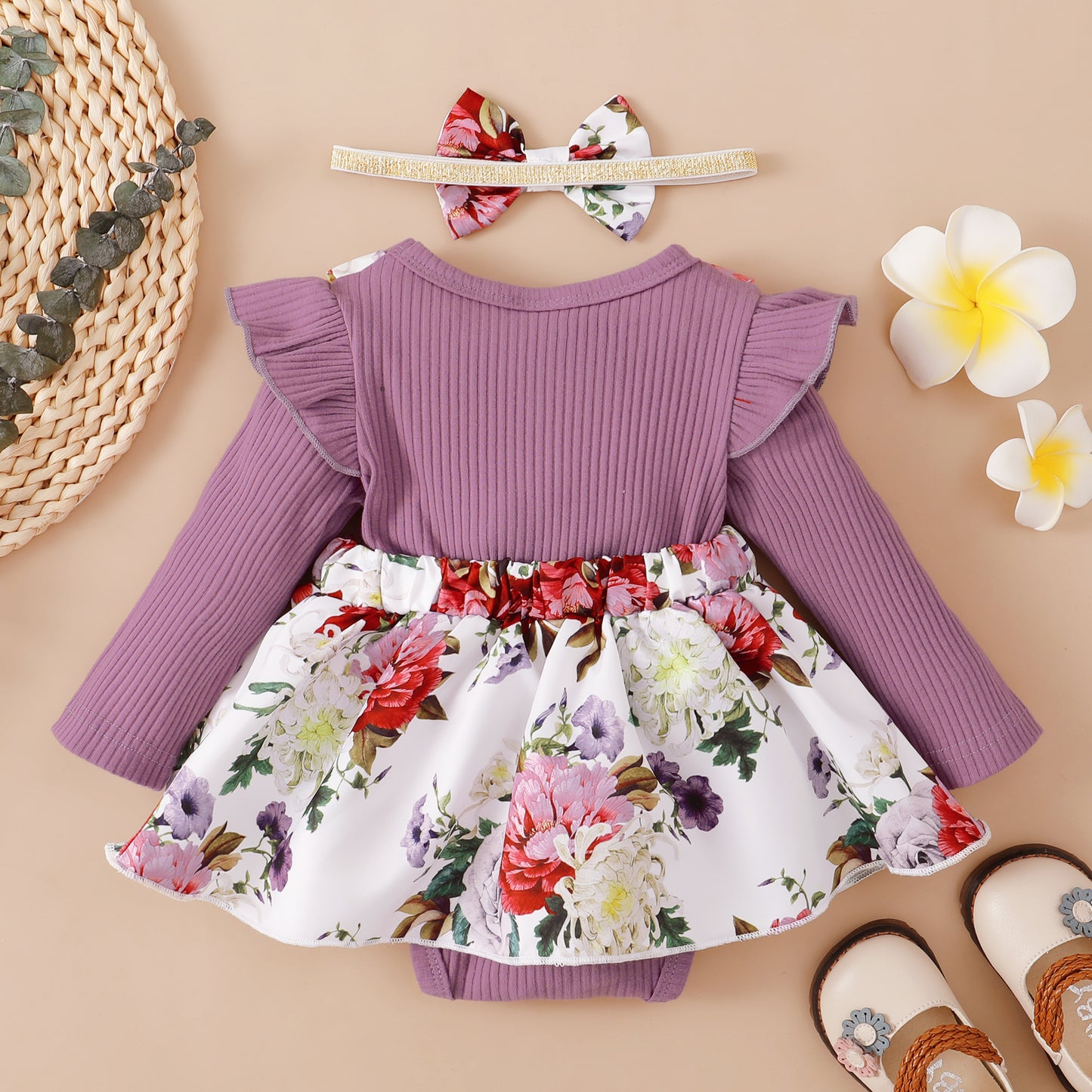 Newborn Baby Girl Clothes Long Sleeve Romper Top Ruffle Strap Skirt Outfits Set Baby Girl Overall Dress 32107007-2