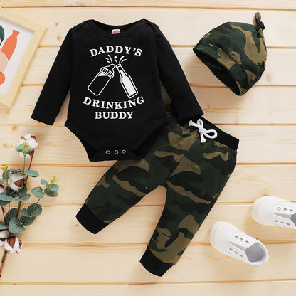 Baby Clothes Baby Romper Text Print Hoodie 2PCS Long Sleeve Trousers Suit Hat Included YMX2008185