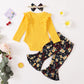 Baby Girls Outfits Solid Color Romper Top Sunflower Print Pants Headband 3Pcs Winter Clothes Set 32110704