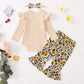 Baby Girls Outfits Solid Color Romper Top Sunflower Print Pants Headband 3Pcs Winter Clothes Set F132111601