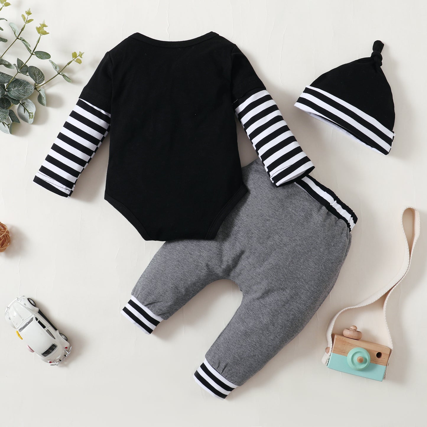 Baby Clothes Baby Romper Text Print Hoodie 3PCS Long Sleeve Trousers Suit Hat Included 32106628
