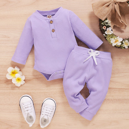 Baby Girls Outfits Purple Color Romper Top Pants Headband 2Pcs Winter Clothes Set YMX2006080-1