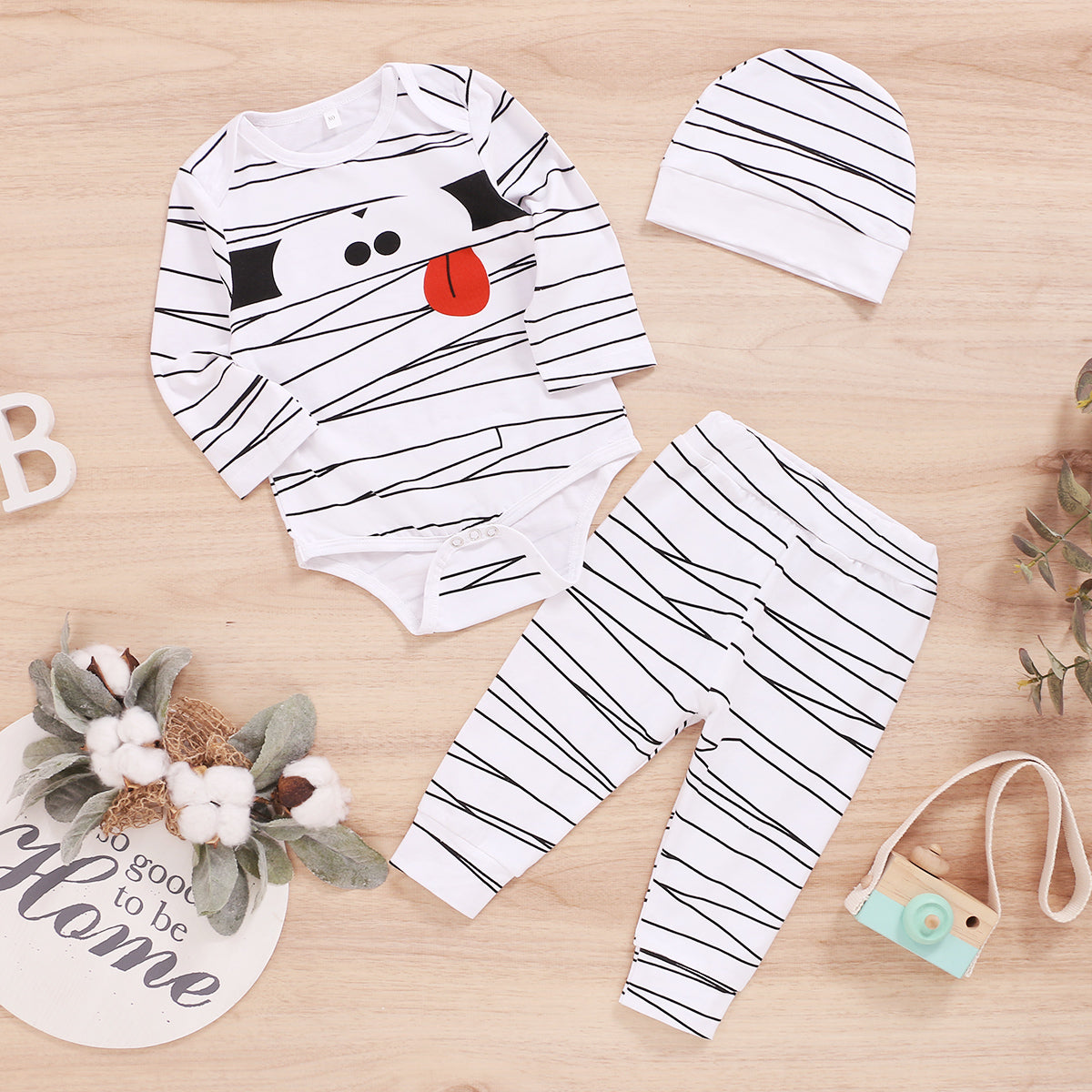 Baby Clothes Baby Romper Animation Print Hoodie 3PCS Long Sleeve Trousers Suit Hat Included YMX2009206