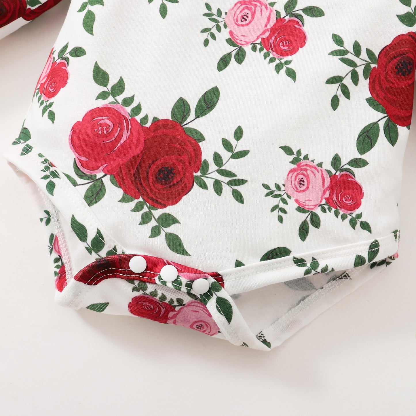 Baby Girls Outfits Red Color Romper Top Rose Print Pants Headband 4Pcs Winter Clothes Set KM32107017