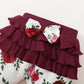 Baby Girls Outfits Red Color Romper Top Rose Print Pants Headband 4Pcs Winter Clothes Set KM32107017