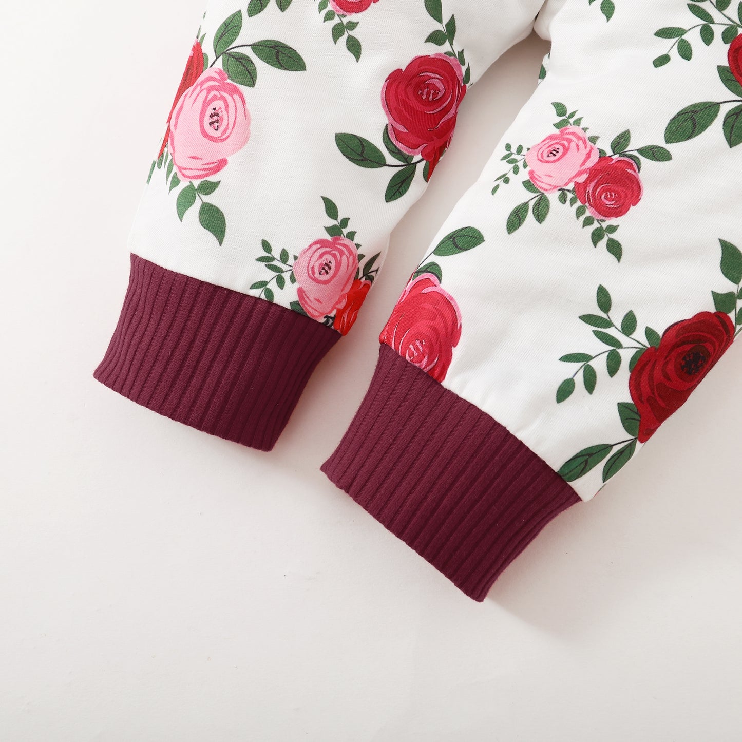 Baby Girls Outfits Red Color Romper Top Rose Print Pants Headband 4Pcs Winter Clothes Set KM32107017