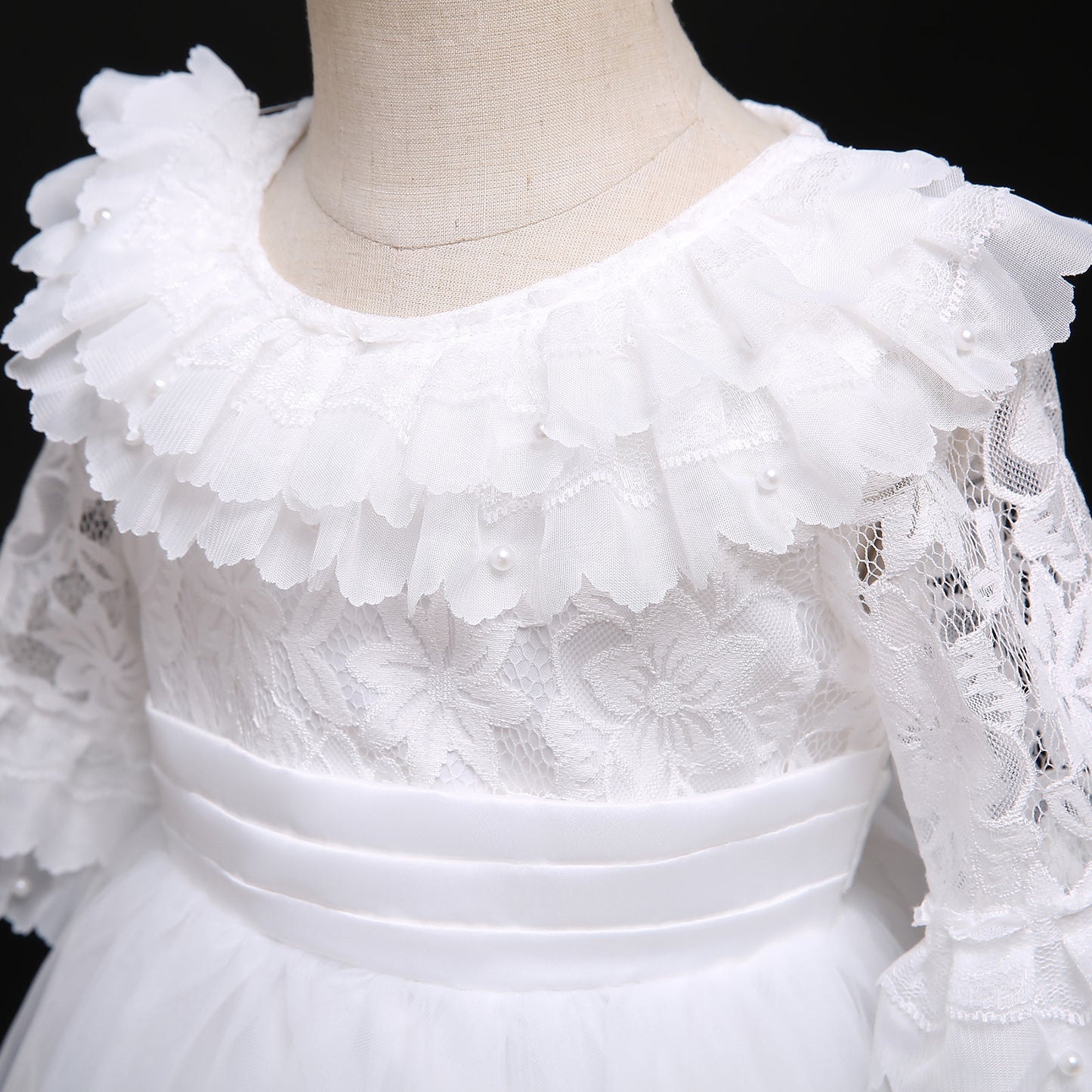Baby Girls Princess Dress Lace Long Sleeve Snow White One Piece White C666