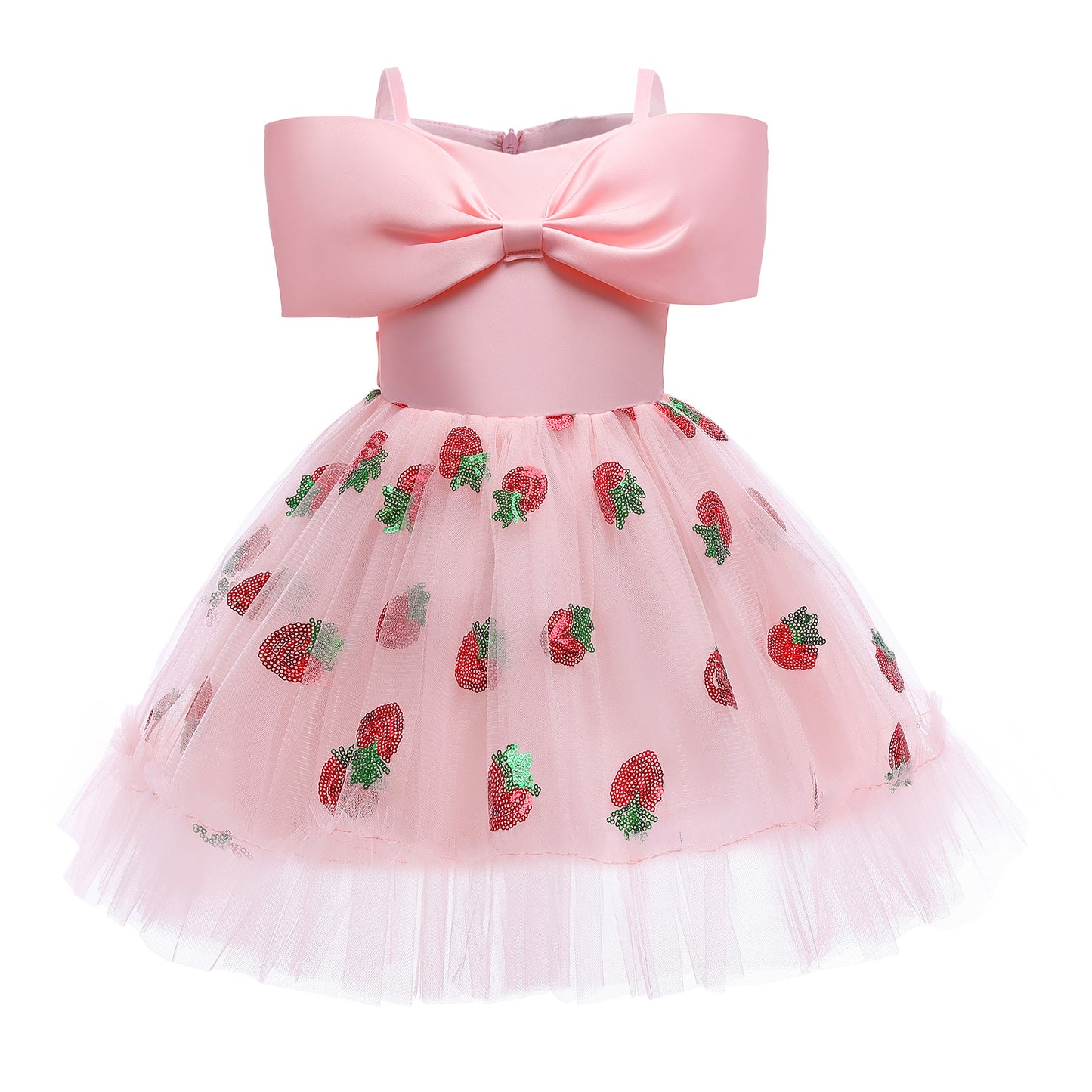 Princess Dress For Girls Strawberry Print Off The Shoulder Gauze Dress Princess One Piece Party Dress ZT-8275