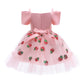 Princess Dress For Girls Strawberry Print Off The Shoulder Gauze Dress Princess One Piece Party Dress ZT-8275