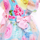 KID FASHION Girls Dress Light Blue New Satin Bow Children's Princess Dress Dress Skirt Gauze Skirt  8315