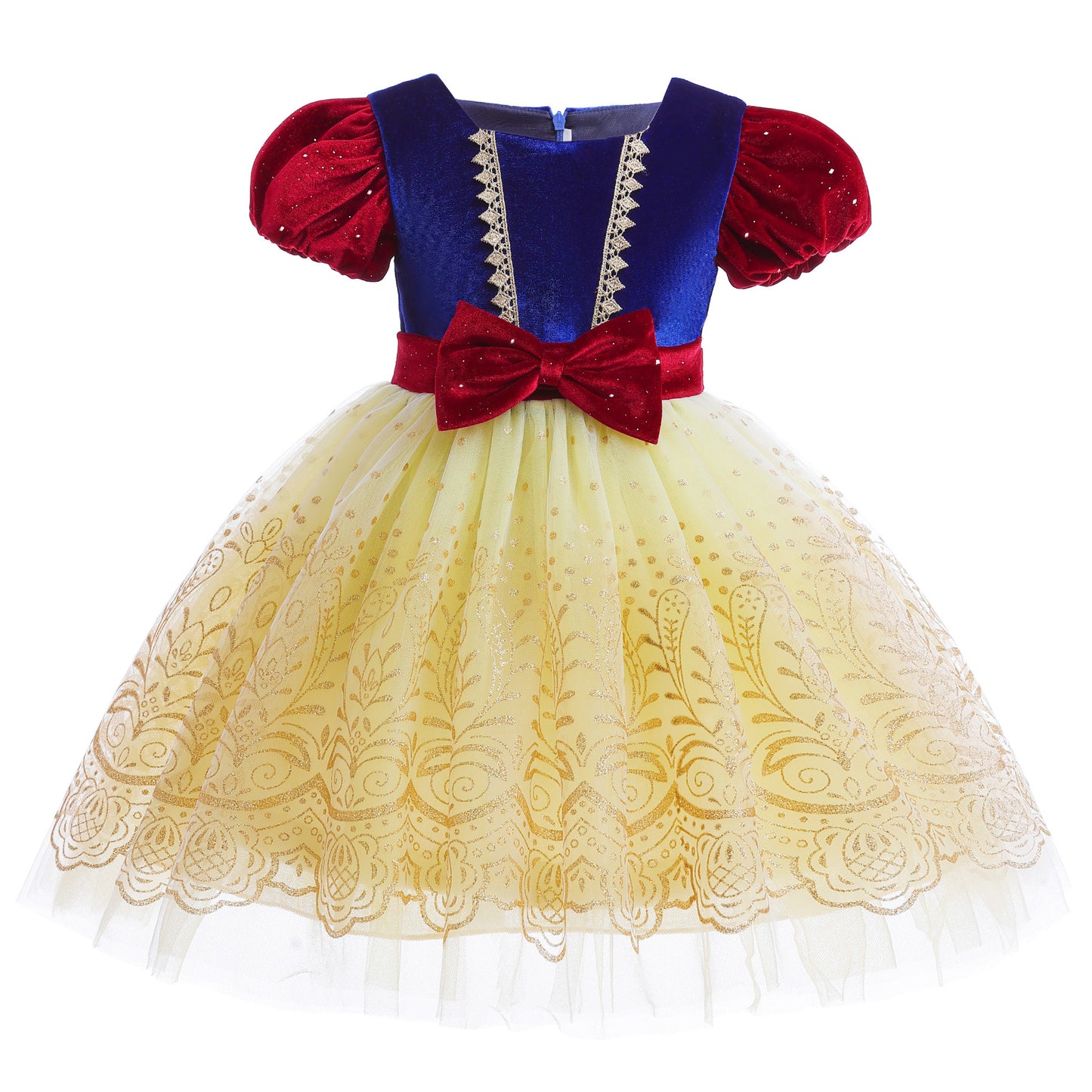 Kids fashion Girls Princess Dress Snow White Bubble Sleeve Gauze Dress 1PCS Princess Dress Blue 8434