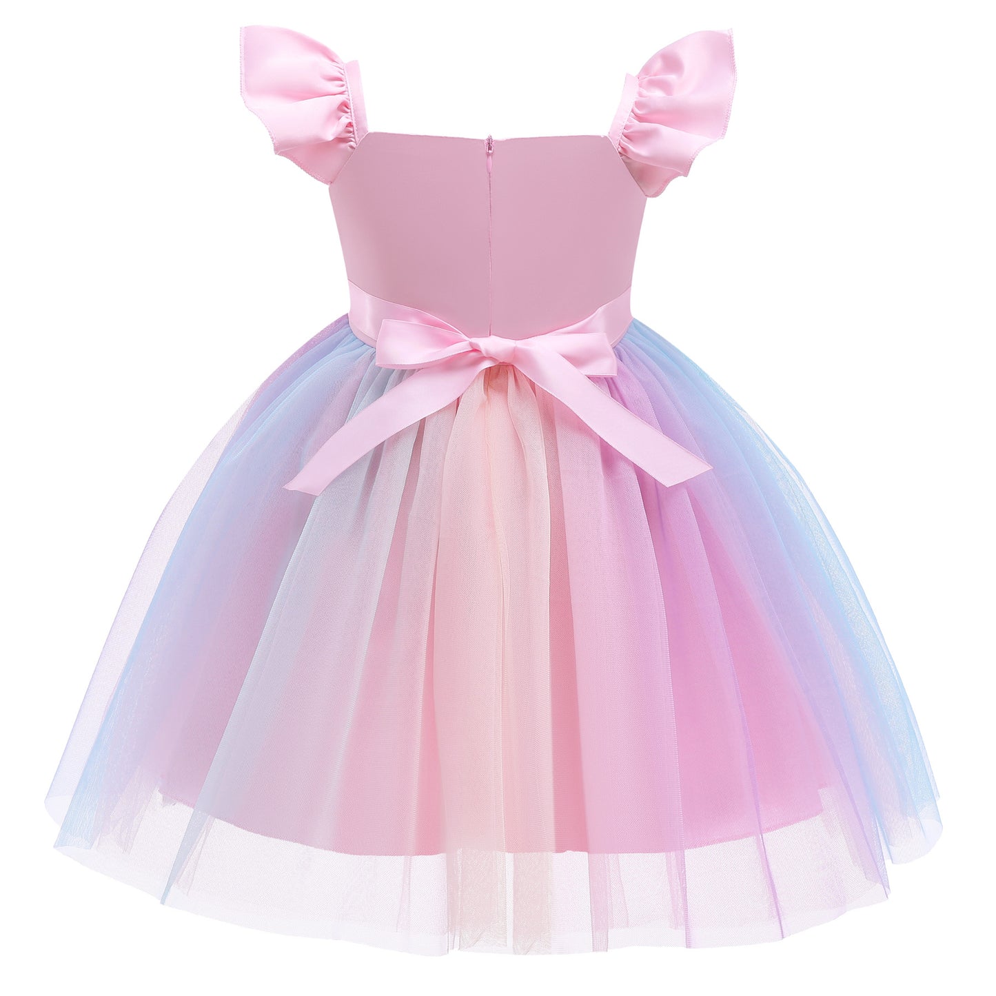 Princess Dress For Unicorn Print Gauze Sleeveless Square Neck Dress Princess One Piece Party Dress ,Pink S840