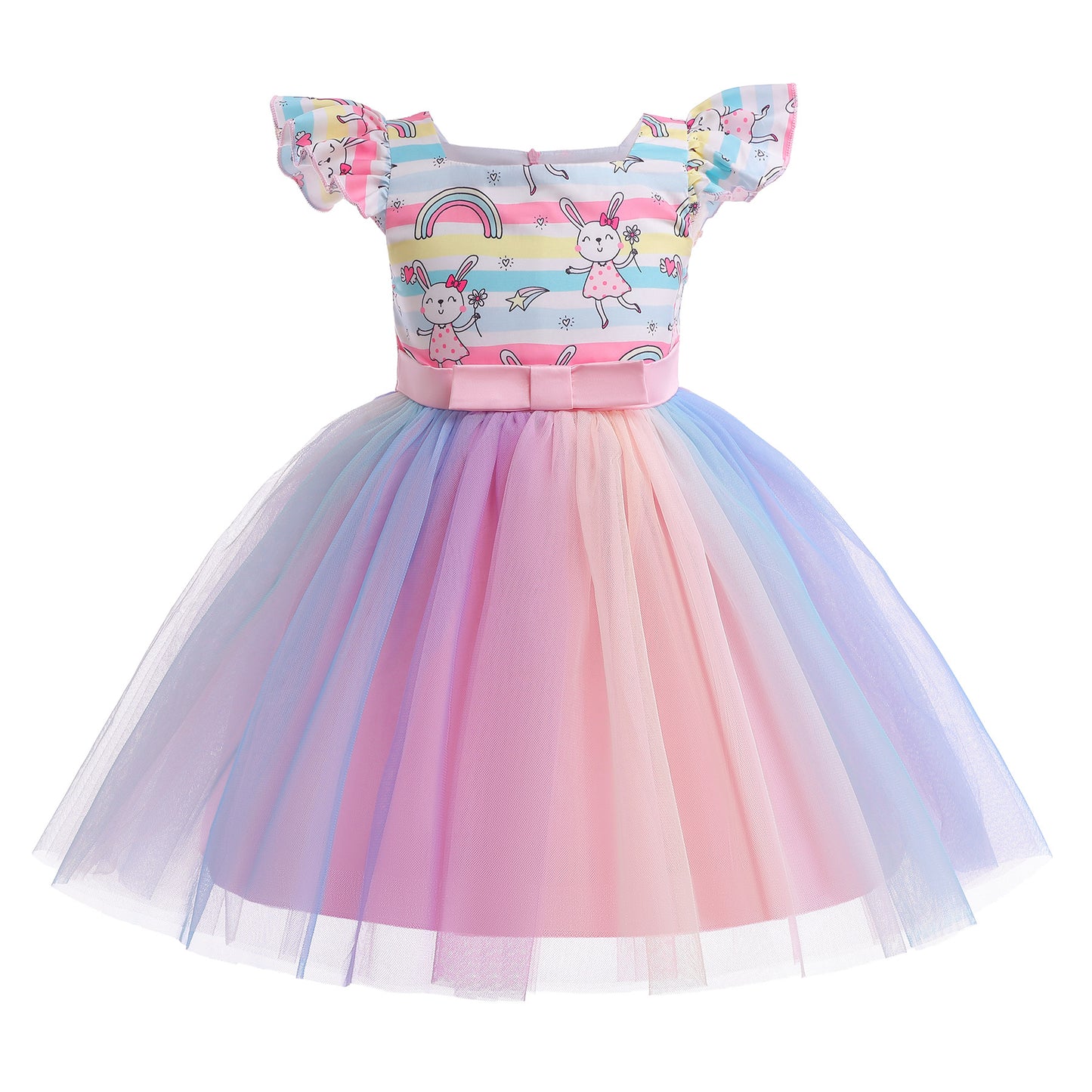 Kids Fashion Princess Dress For Toddler Girls Rainbow Rabbit Gauze Dress One Piece Party Dress ZT-S852
