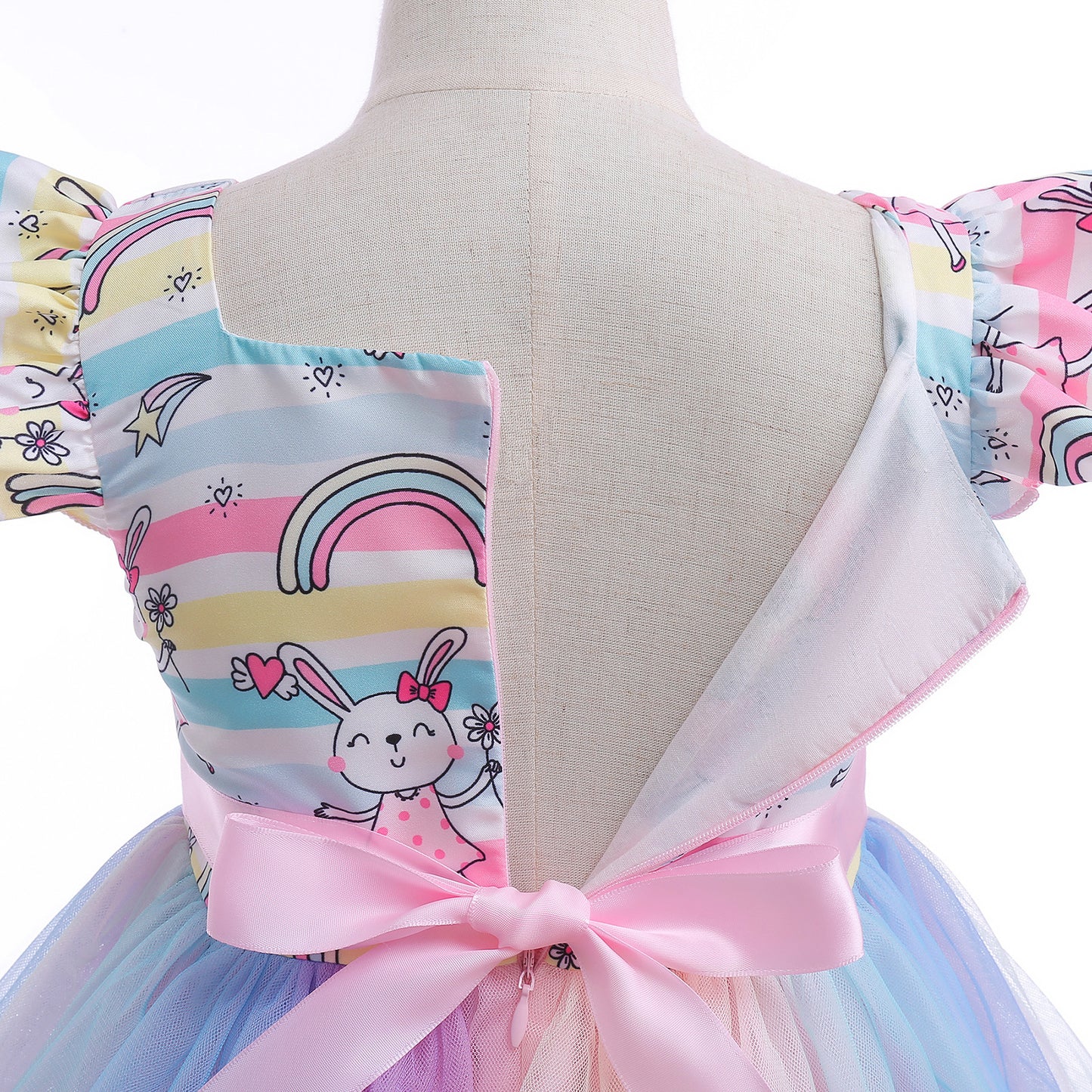 Kids Fashion Princess Dress For Toddler Girls Rainbow Rabbit Gauze Dress One Piece Party Dress ZT-S852