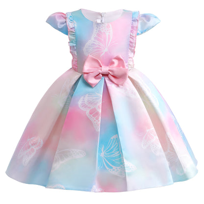 Girls Princess Dress Butterfly Bow Evening Tie-dye Dress One Piece Party Feast Dress ZT-8560