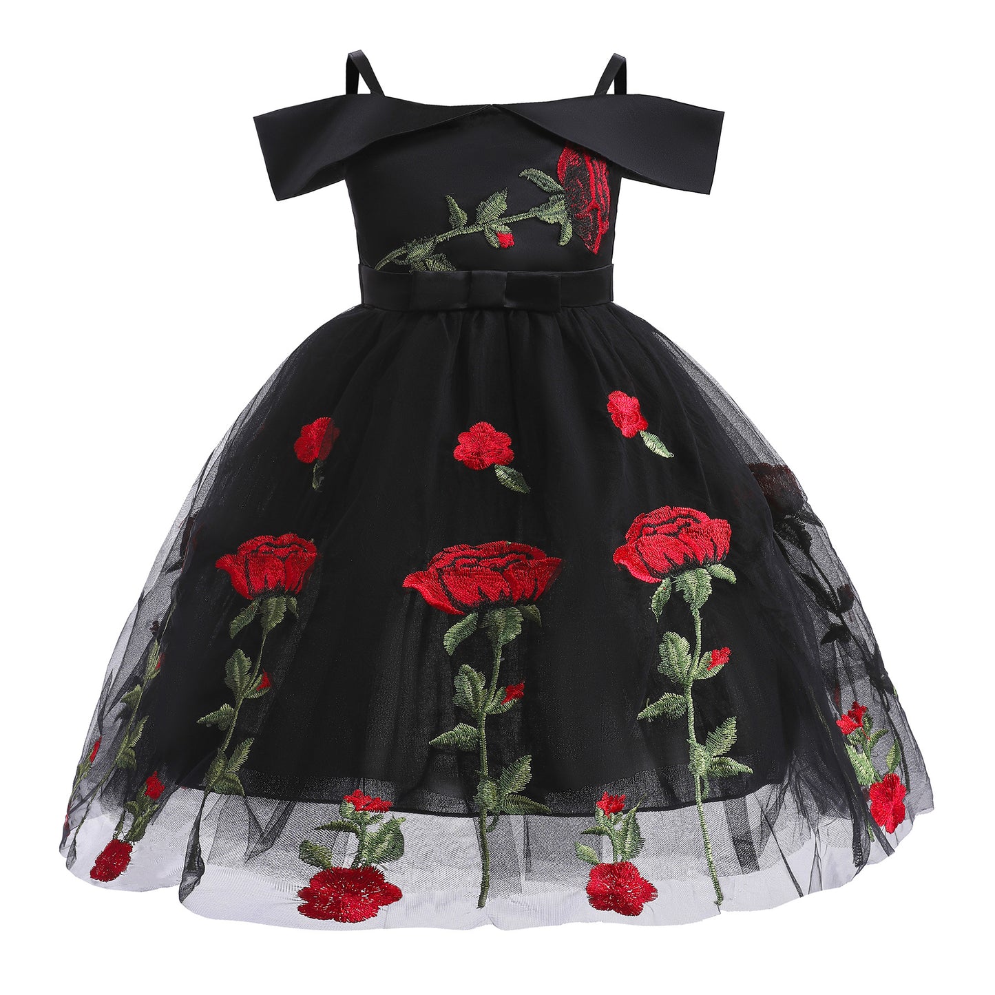 Kids Fashion Girls Princess Dress Off The Shoulder Rose Print Dress One Piece Performance Dress ZT-2910
