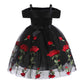 Kids Fashion Girls Princess Dress Off The Shoulder Rose Print Dress One Piece Performance Dress ZT-2910