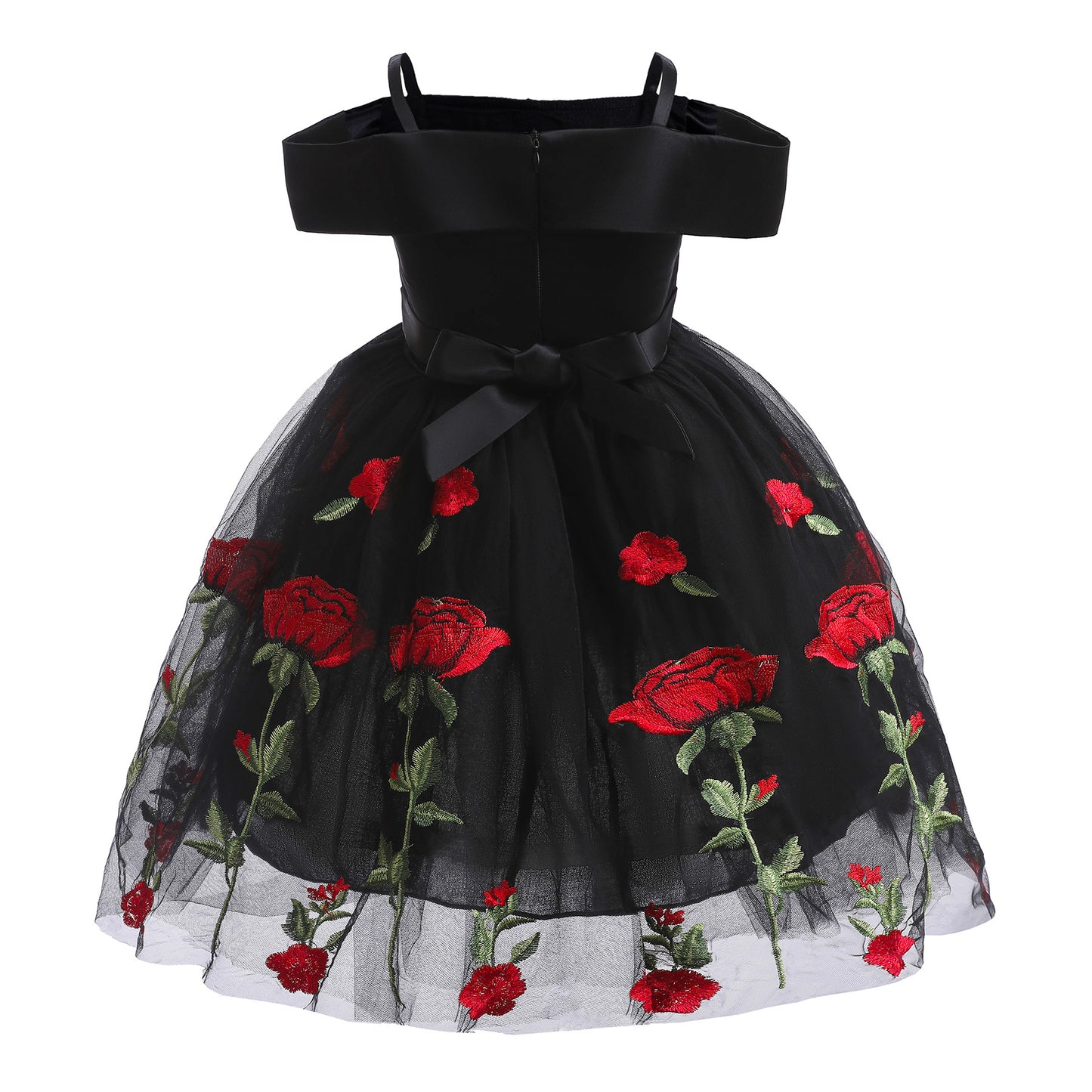 Kids Fashion Girls Princess Dress Off The Shoulder Rose Print Dress One Piece Performance Dress ZT-2910