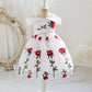 Kids Fashion Girls Princess Dress Off The Shoulder Rose Print Dress One Piece Performance Dress ZT-2910