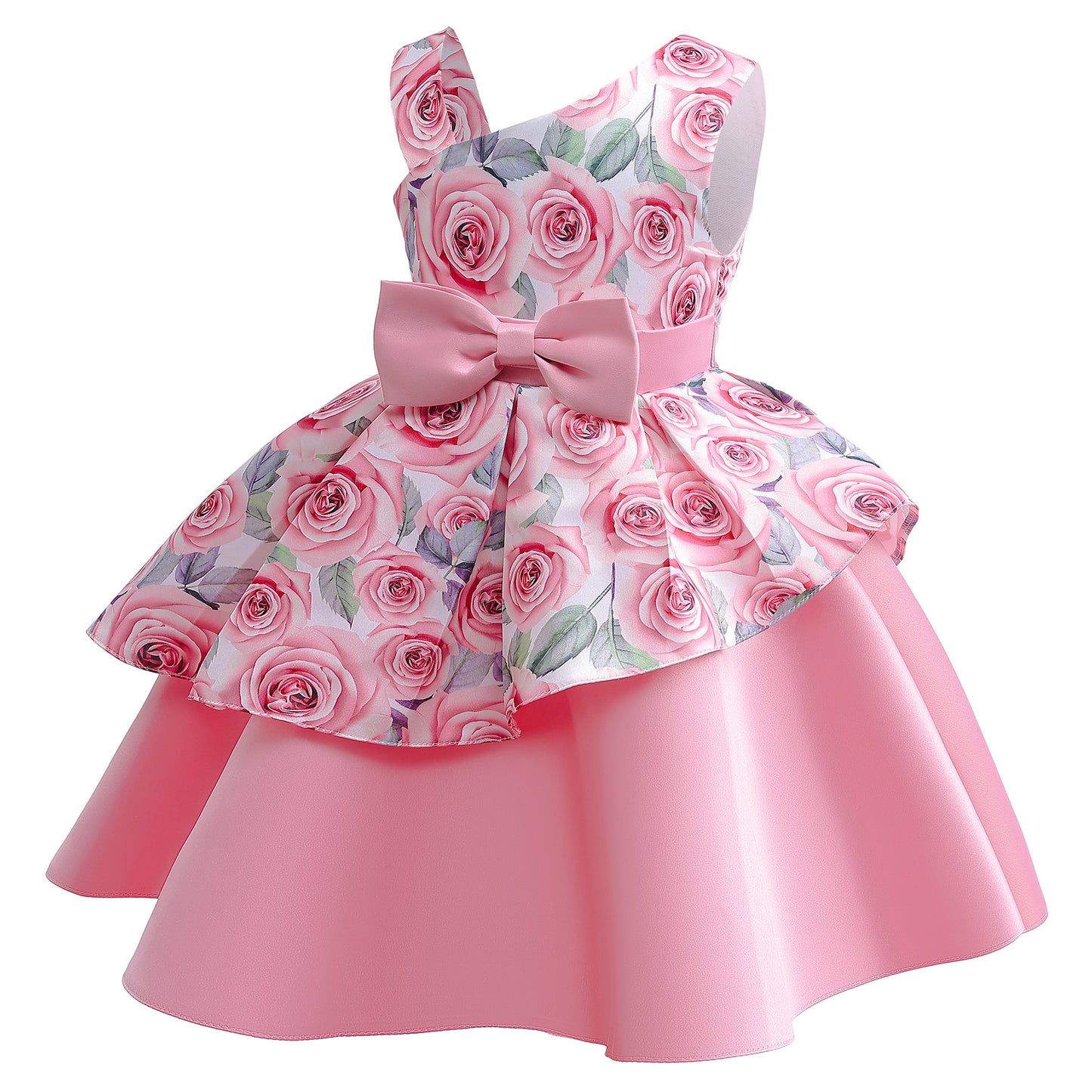 Baby Girls Princess Dress Floral Bow Sloping Shoulder Summer Performance Dress One Piece Party Dress ZT-8576