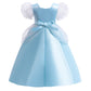 Toddler Baby Girls Princess Dress Bubble Sleeve Round Neck Embroidery Dress 1PCS Princess Dress Blue Z838