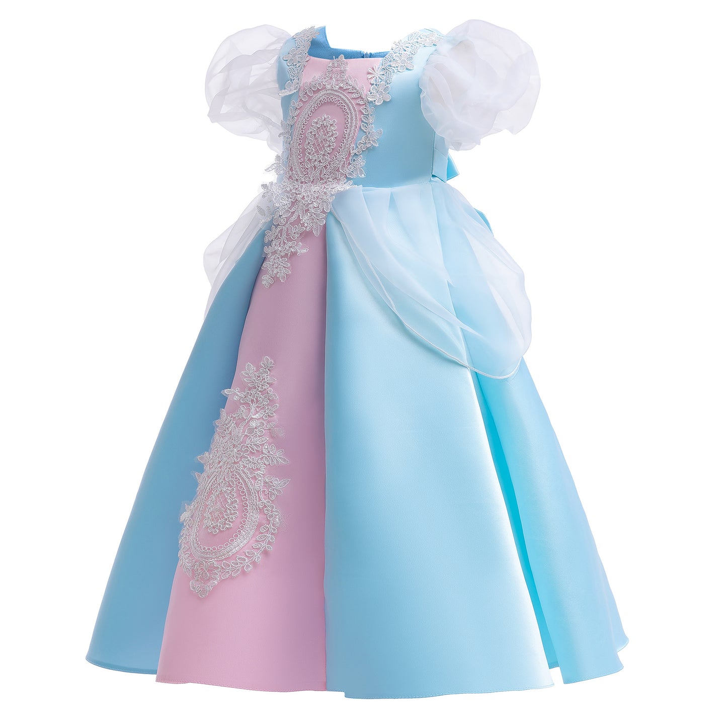 Toddler Baby Girls Princess Dress Bubble Sleeve Round Neck Embroidery Dress 1PCS Princess Dress Blue Z838