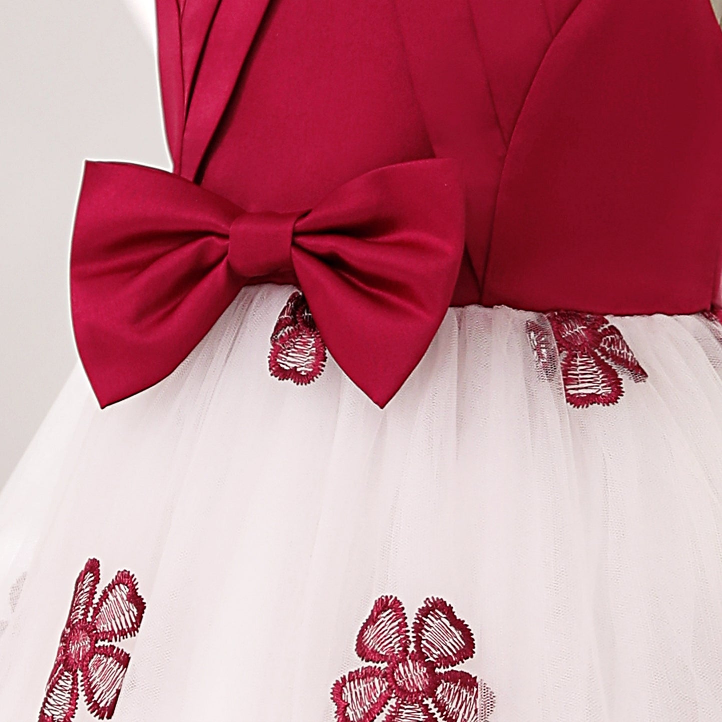 Toddler Baby Girls Princess Dress Floral Embroidery Gauze Sleeveless Round Neck Bow Dress 1PCS Princess Dress 2799
