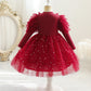 Toddler Baby Girls Princess Dress Star Print Sequins long Sleeve Round Neck Gauze Dress 1PCS Princess Dress Red C888